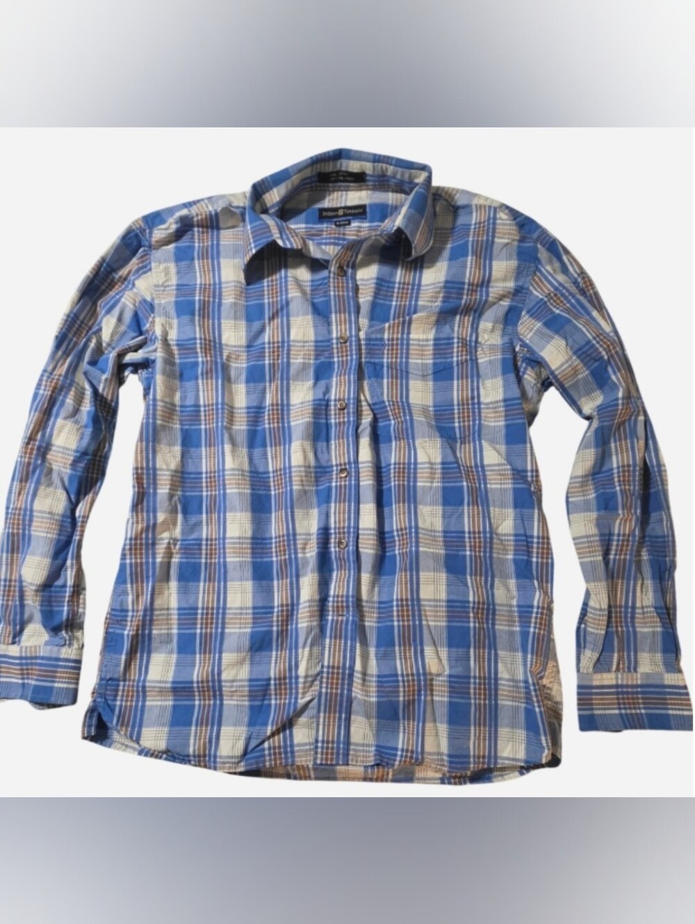 Indian Terrain Men's Blue Plaid Long-Sleeve Button-Up Shirt